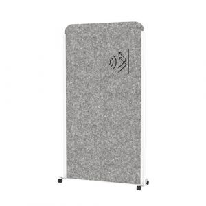 Panou acustic gri inchis cu cadru alb pe roti 1000x1820mm