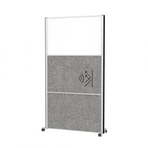 Panou acustic combinat gri inchis cu tabla alba pe roti 1000x1820mm