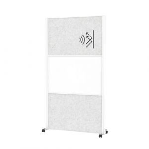 Panou acustic combinat gri deschis cu tabla alba pe roti 1000x1820mm