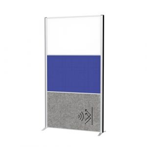 Panou acustic combinat cu tabla alba si textil albastru pe 1000x1820mm