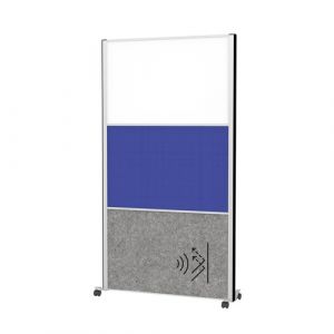 Panou acustic combinat cu tabla alba si textil albastru pe roti 1000x1820mm