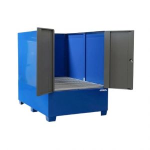 Cuva de retentie din otel vopsit cu pereti si usa 1 IBC de 1000 litri